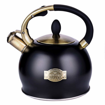 Picture of SUSTEAS Stove Top Whistling Tea Kettle - Food Grade Stainless Steel Teakettle Teapot with Cool Touch Ergonomic Handle, With 1 Silicone Pinch Mitt Included, 2.64 Quart(BLACK)