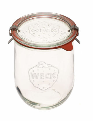 Picture of Weck Tulip Jar - Sour Dough Starter Jars for Sourdough - 1 x WECK 745 Large Clear Jar with Wide Mouth - 1 Liter Includes Glass Lid, rubber seal and steel clips
