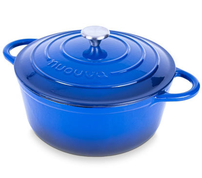 Picture of Cast Iron Dutch Oven with Lid - Non-Stick Ovenproof Enamelled Casserole Pot, Oven Safe up to 500° F - Sturdy Dutch Oven Cookware - Dark Blue, 6.4-Quart, 28cm - by Nuovva