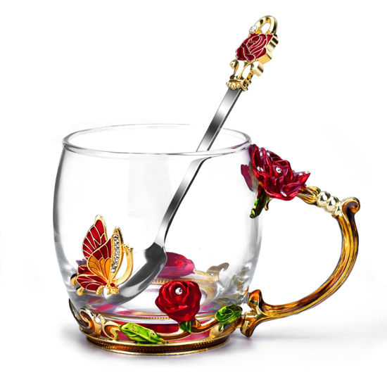 Picture of Gifts for Mom Women Valentines Day Mothers Day Glass Coffee Enamels Mug Best Birthday Valentine's Day Gifts for Her Girlfriend Wife from Daughter Son Christmas Stocking Stuffers for Women Tea Cup