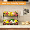 Picture of GILLAS 2 Tier Countertop Fruit Basket with 2 Banana Hangers for Kitchen, Detachable Metal Organizer for Bread Vegetable Fruits with Wooden Handle, Large Capacity Rectangular Storage Stand Bowls, Black