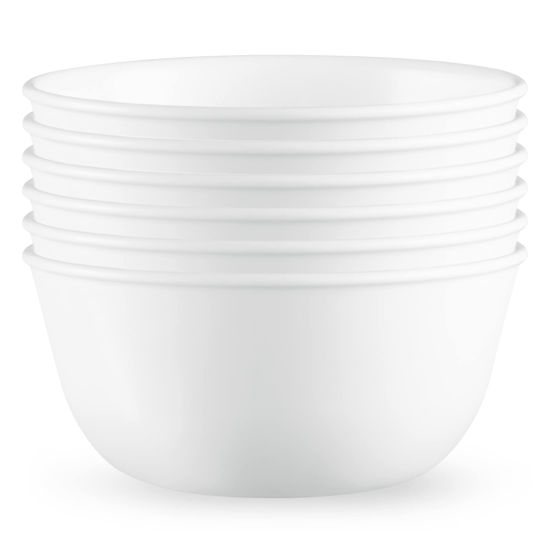 Picture of Corelle Vitrelle 28-oz Soup/Cereal Bowls Set of 6, Chip & Crack Resistant Dinnerware Bowls for Soup, Ramen, Cereal and More, Triple Layer Glass, Winter Frost White