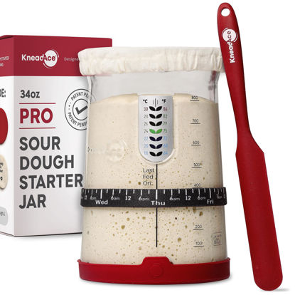 Picture of KneadAce Pro Sourdough Bread Starter Kit- 34 oz Large Capacity Sourdough Starter Jar with 5 unique features for the perfect sour dough bread & sourdough starter kit- sourdough bread baking supplies