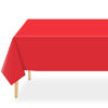 Picture of QIKSION 2 Pack Red Plastic Tablecloth Disposable Table Covers Ruby Shine Red Table Cloths for Parties Bridal Shower Birthday Engagement Wedding, Fits 6 to 8 Foot Rectangle Tables (54 × 108 Inch)