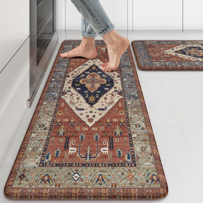 Picture of KIMODE Farmhouse Kitchen Mats,Anti Fatigue Kitchen Rugs Sets of 2, Non Slip Waterproof Kitchen Floor Mats, Ergonomic Cushioned Comfort Standing Mat for Laundry, Office, Sink,Desk,Red