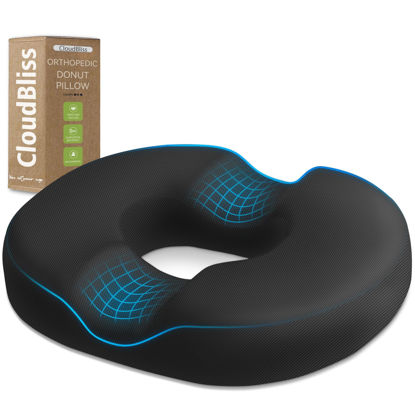 Picture of Donut Pillow Seat Cushion Chair Pad for Tailbone Pain Relief and Hemorrhoids, Memory Foam Seat Chair Cushion for Postpartum Pregnancy, Seat Cushions for Men and Women for Home & Office, (Black)