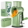 Picture of SUSTEAS Rotary Cheese Grater with Handle - Vegetable Shredder with 5 Well-designed Blades & Strong Suction Base,Round Mandoline Slicer & Food Chopper for Kitchen,with Blade Storage Box(Retro Green)