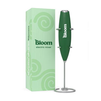 Picture of Bloom Nutrition Milk Frother, Hand Mixer, Electric, Handheld Drink Stirrer, Frothing Wand, Foam Maker for Coffee, Matcha, Protein, Greens, Stainless Steel, Battery Operated, Includes Whisk Stand