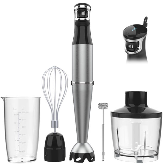 Picture of Immersion Blender Handheld Corded Hand Blender 1100W, Trigger Variable Speed 5 in 1 Stick Blender, Emulsion Blender with Chopper, Whisk and Frother for Soup, Baby Food and Smoothies