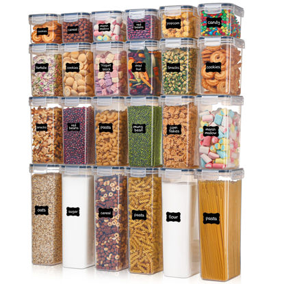 Picture of Airtight Food Storage Containers with Lids, Vtopmart 24 pcs Plastic Kitchen and Pantry Organization Canisters for Cereal, Dry Food, Flour and Sugar, BPA Free, Includes 24 Labels，Black