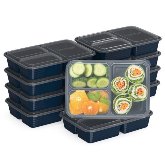 Picture of Bentgo 20-Piece Lightweight, Durable, Reusable BPA-Free 3-Compartment Containers - Microwave, Freezer, Dishwasher Safe - Navy Blue
