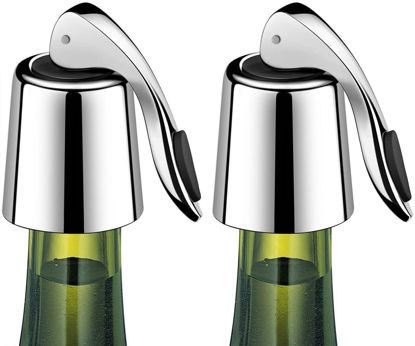 Picture of ERHIRY Wine Stoppers Set of 2 - Stainless Steel Wine Bottle Stopper with Silicone Seal, Reusable Beverage Preserver, Freshness Keeper, Premium Bottle Sealers, Ideal Wine Saver Accessory Gift Set