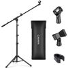 Picture of CAHAYA Tripod Microphone Stand Boom Arm Floor Mic Stand with Carrying Bag and 2 Mic Clips for Singing Performance Wedding Stage and Mic Mount CY0239