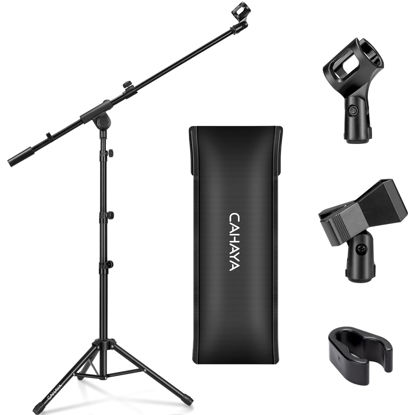 Picture of CAHAYA Tripod Microphone Stand Boom Arm Floor Mic Stand with Carrying Bag and 2 Mic Clips for Singing Performance Wedding Stage and Mic Mount CY0239