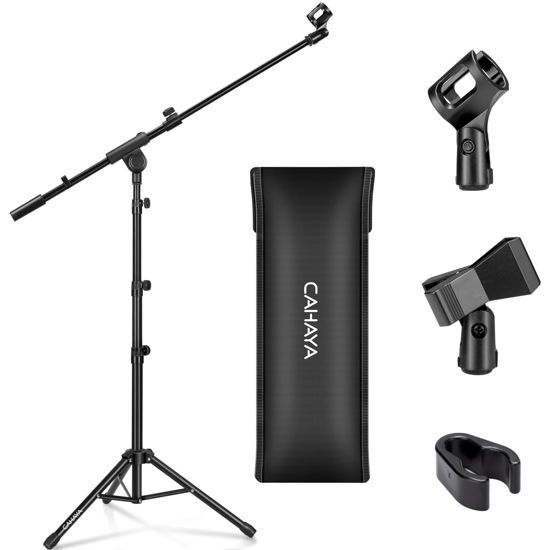 Picture of CAHAYA Tripod Microphone Stand Boom Arm Floor Mic Stand with Carrying Bag and 2 Mic Clips for Singing Performance Wedding Stage and Mic Mount CY0239