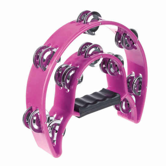 Picture of Half Moon Musical Tambourine Double Row Metal Jingles Hand Held Percussion Drum Multicolor for KTV Party with Ergonomic Handle Grip (Purple)