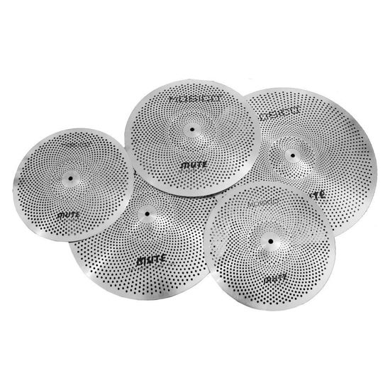 Picture of Low Volume Cymbal Pack Mute Cymbal Set 14'Hihats+16"Crash+18'Crash+20"Ride 5 Pieces Silver Drummer Practice Quiet Cymbal for Drum Set