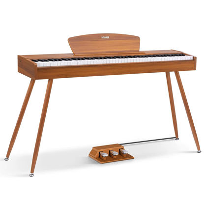 Picture of Donner DDP-80 Digital Piano 88 Key Weighted Keyboard, Full-size Electric Piano for Beginners, with Sheet Music Stand, Triple Pedal, Power Adapter, Supports USB-MIDI Connecting, Retro Wood Color