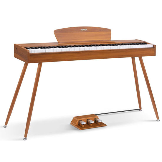 Picture of Donner DDP-80 Digital Piano 88 Key Weighted Keyboard, Full-size Electric Piano for Beginners, with Sheet Music Stand, Triple Pedal, Power Adapter, Supports USB-MIDI Connecting, Retro Wood Color
