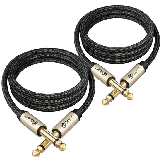 Picture of GearIT Guitar Instrument Cable (3ft 2-Pack) 1/4 Inch to 1/4 inch TS Straight Male to Male 6.35mm Mono Jack with Alloy Connector and Nylon Braid