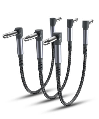 Picture of Elebase Guitar Patch Cables 6-Inch 3-Pack,6.35MM Effects Pedal Board Cord,1/4 Right-Angle Nylon Braided Instrument Audio Cable,Pedalboard Connector TS Copper Wire for Amp/Amplifier,Mixer,Electric Bass