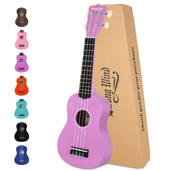 Picture of Strong Wind Soprano Ukulele 21 Inch Basswood Ukeleles for Beginners Four Strings Hawaiian Guitar Ukulele for Adults Teenagers, Purple