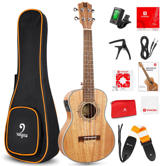 Picture of Tenor Ukulele, Acoustic Electric Ukelele 26 inch Uke Mahogany Ukulele Professional Set with Equalizer Starter Kit (Gig Bag, Picks, Straps, Strings, Cleaning Cloth, Getting Started Manual) by Vangoa