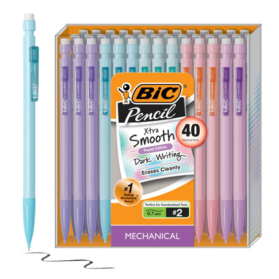 Picture of BIC Xtra-Smooth Pastel Mechanical Pencils with Erasers, Medium Point (0.7mm), 40-Count Pack, Bulk Mechanical Pencils for School or Office Supplies