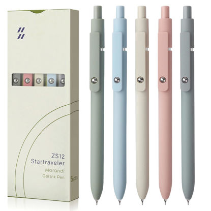 Picture of FIOVER Gel Pens, 5pcs 0.5mm Quick Dry Black Ink Fine Point Smooth Writing Pens High-End Series Ballpoint for Office School Supplies(Morandi)