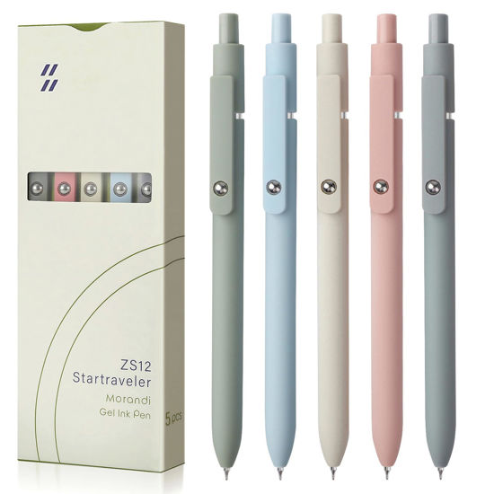 Picture of FIOVER Gel Pens, 5pcs 0.5mm Quick Dry Black Ink Fine Point Smooth Writing Pens High-End Series Ballpoint for Office School Supplies(Morandi)