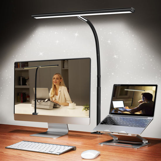 Picture of Airlonv LED Desk Lamp for Office Home, Eye-Caring Desk Light with Stepless Dimming Adjustable Flexible Gooseneck, 10W USB Adapter Desk Lamp with Clamp for Reading, Study, College Dorm Room Essentials