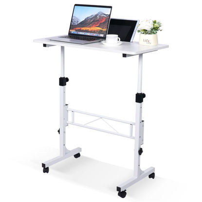 Picture of KLSMYHOKI Standing Desk Adjustable Height, Mobile Stand Up Desk with Wheels Small Computer Desk Rolling Desk, Portable Laptop Desk White Standing Table Home Office Desks 16"x31.5" Height 27"-43.5"