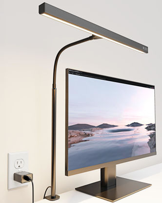 Picture of SUPERDANNY LED Desk Lamp for Office Home, Eye-Caring Desk Light with Adjustable Gooseneck, 12W Touch Control Dimmable Brightness, Architect Clamp Lamp with USB Adapter for Reading Study Workbench