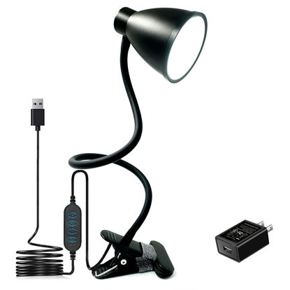 Picture of BOHON Desk Lamp 3 Color Modes 10 Brightness Dimmer Reading Light 10W 38 LED Clamp Lamp with Auto Off Timer 360° Flexible Gooseneck Clip on Light for Bed Bedside, AC Adapter Include