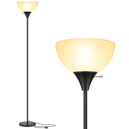 Picture of Coucrek Floor Lamp, LED Standing Lamps with White Plastic Shade, Black Modern Torchiere Floor Lamp, Tall Lamps for Living Room Dorm, Bulb not Included