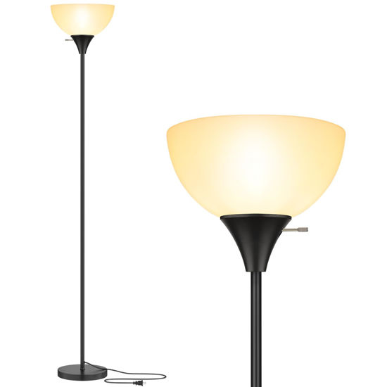 Picture of Coucrek Floor Lamp, LED Standing Lamps with White Plastic Shade, Black Modern Torchiere Floor Lamp, Tall Lamps for Living Room Dorm, Bulb not Included
