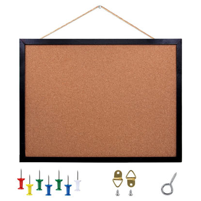 Picture of GDMINLO Black Cork Bulletin Board, 17.7 X 13.3 inches with Oak Wood Finish Frame, for Wall Office Home and School (Pins, Eye Bolts, gaskets, Screws)