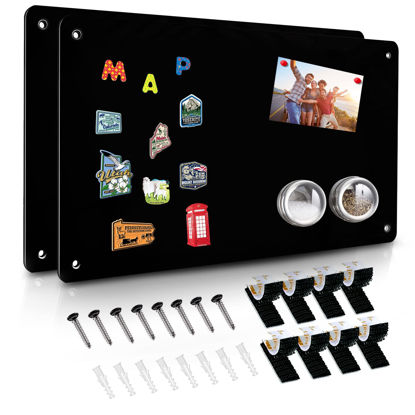 Picture of 2Pack Black Magnetic Board,17.5" x 11.4" Magnet Bulletin Board to Display Magnetic Notes, Poetry, Photos, Suitable for Wall, Refrigerator, Cabinet etc, Come with 8 Pcs Dual Lock Tape and Screws