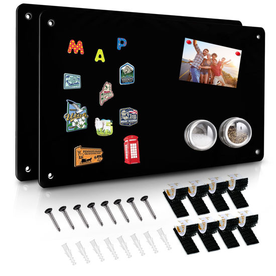 Picture of 2Pack Black Magnetic Board,17.5" x 11.4" Magnet Bulletin Board to Display Magnetic Notes, Poetry, Photos, Suitable for Wall, Refrigerator, Cabinet etc, Come with 8 Pcs Dual Lock Tape and Screws
