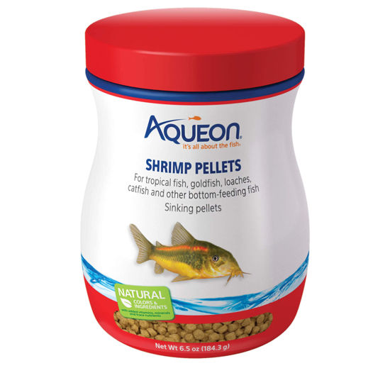Picture of Aqueon Shrimp Pellets Sinking Food for Tropical Fish, Goldfish, Loaches, Catfish and Other Bottom Feeding Fish, 6.5 Ounces