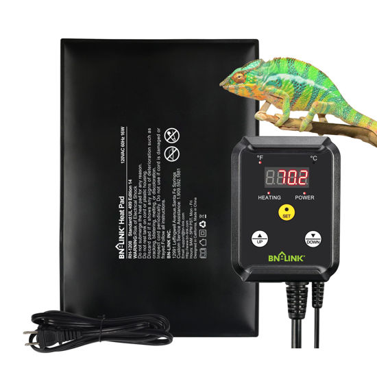 Picture of BN-LINK Durable Reptile Heating Pad 8" X 12" with Digital Thermostat Under Tank Heater Terrarium Warmer Combo Set for Turtles, Lizards, Frogs, and Other Reptiles