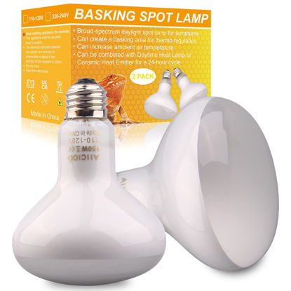 Picture of Aiicioo Reptile Basking Light Bulb - 150W Reptile Heat Lamp 2 Pack UVA Daylight Amphibians Basking Bulb for Bearded Dragon Turtle Hermit Crab Gecko Lizard Chicken