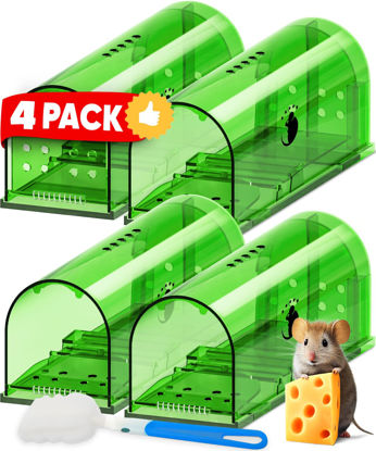 Picture of Motel Mouse Humane No Kill Live Catch and Release Mouse Traps, Reusable with Cleaning Brush - 4 Pack