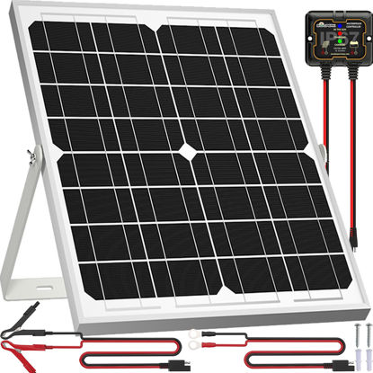 Picture of SOLPERK Solar Panel Kit 20W 12V, Solar Battery Trickle Charger Maintainer + Upgrade Controller + Adjustable Mount Bracket for Boat Car RV Motorcycle Marine Automotive