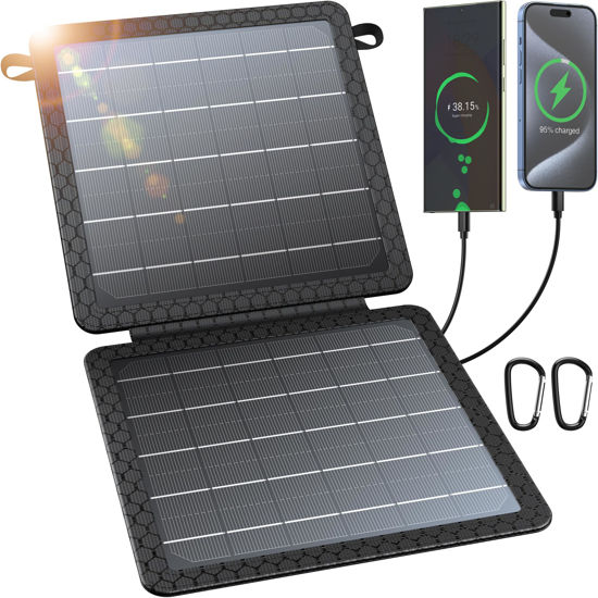 Picture of BLAVOR 10W Portable Solar Charger(5V/2A Max), Small Foldable Solar Panel with USB-C USB-A Outputs Compatible with Cell Phone Tablet, IPX4 Waterproof for Camping, Hiking, Backpacking