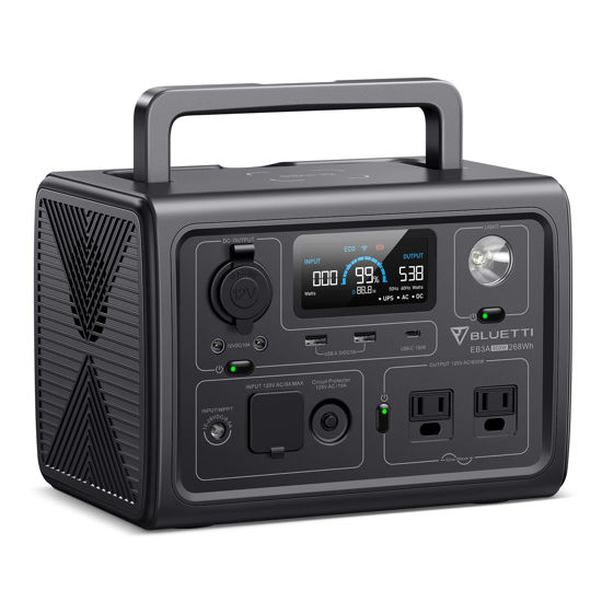 Picture of BLUETTI EB3A Portable Power Station, 268Wh LiFePO4 Battery Backup w/ 2 600W (1200W Surge) AC Outlets, Recharge from 0-80% in 30 Min., Solar Generator