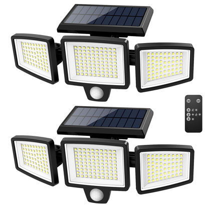 Picture of Tuffenough Solar Outdoor Lights 2500LM 210 LED Security Lights with Remote Control,3 Heads Motion Sensor Lights, IP65 Waterproof,270° Wide Angle Flood Wall Lights with 3 Modes(2 Packs)