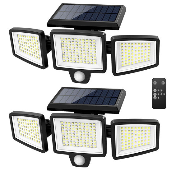 Picture of Tuffenough Solar Outdoor Lights 2500LM 210 LED Security Lights with Remote Control,3 Heads Motion Sensor Lights, IP65 Waterproof,270° Wide Angle Flood Wall Lights with 3 Modes(2 Packs)
