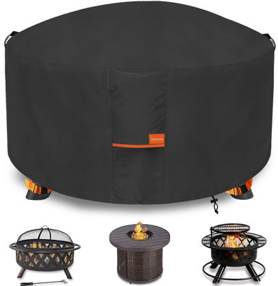Picture of Dalema Round Fire Pit Cover,Outdoor 600D Heavy Duty Waterproof Tear-Resistant 34-36 Inch Firepit Covers,Patio Weatherproof Fire Table Cover,Black 36"x24".