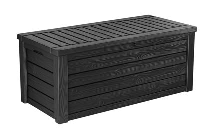Picture of Keter Outdoor Storage Deck Box, 150 Gallon Resin Patio Bin & Bench, Solid, Dark Grey